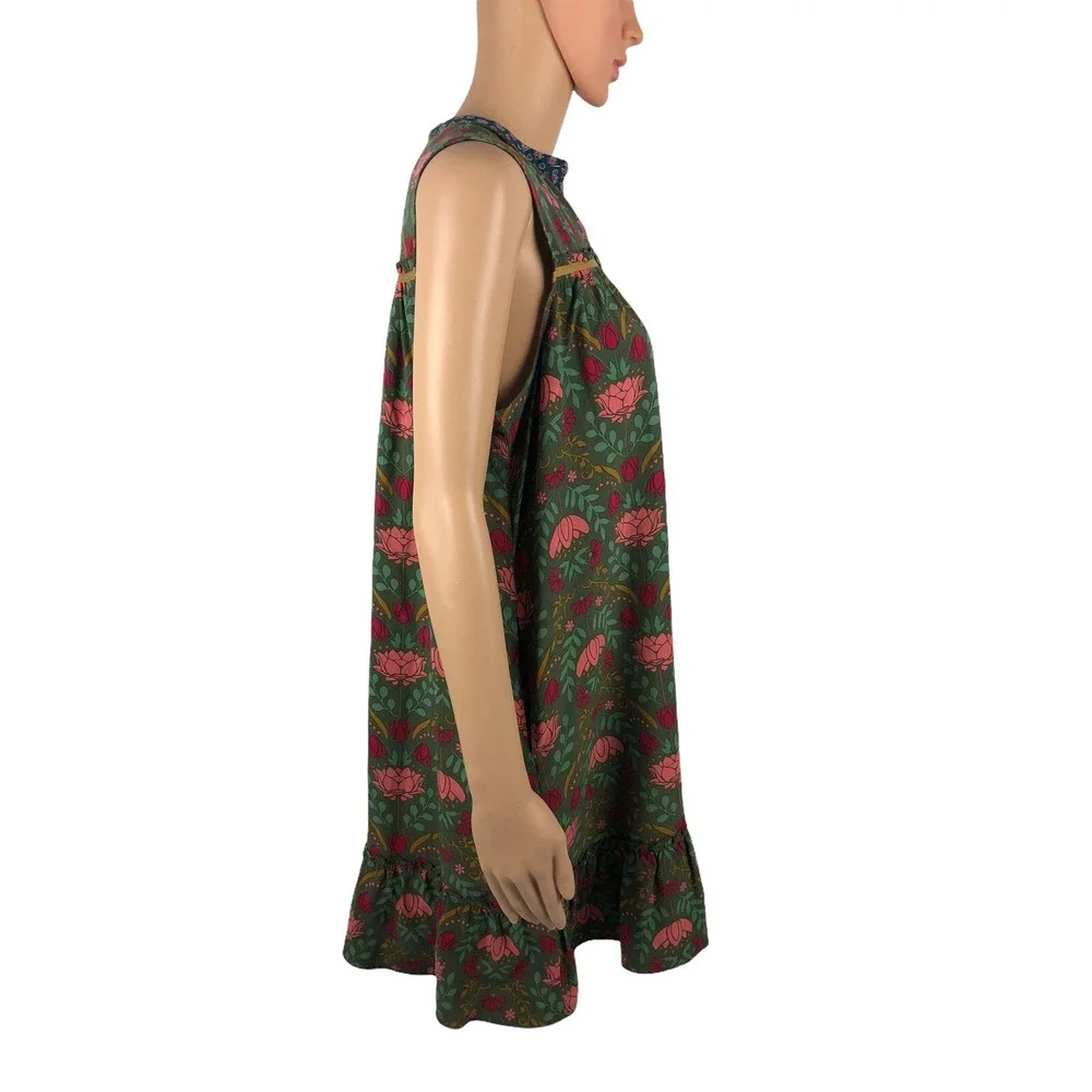 Matilda Jane Womens Medium Shift Dress Floral Rayon Green Multicolor Henley EUC